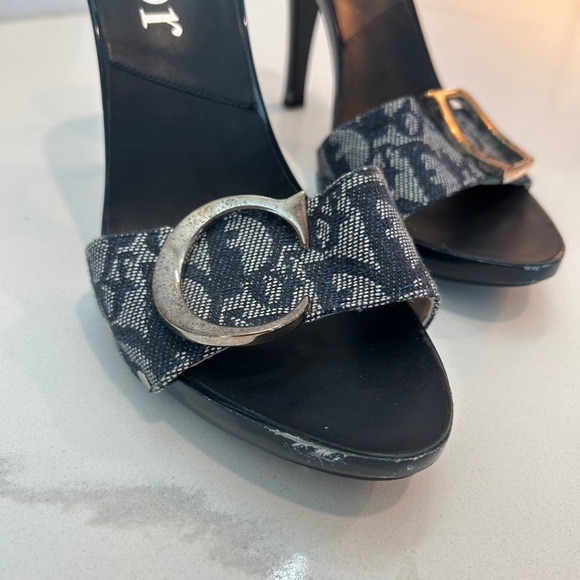 Dior Blue Canvas Logo Detail Slide Sandals - Picture 6 of 11